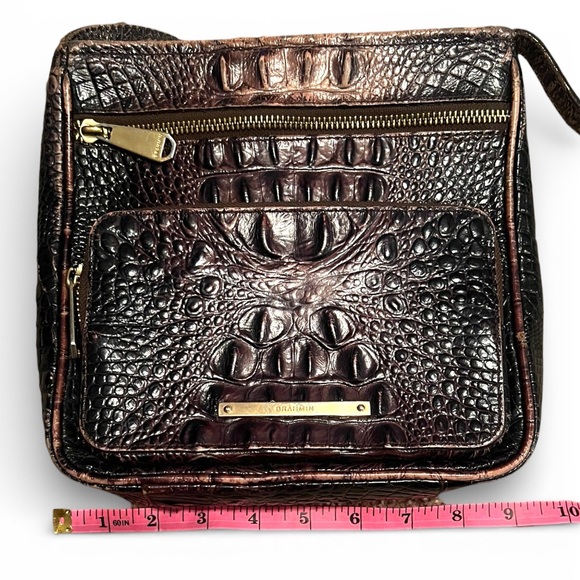 Brahmin Croc Embossed Leather Crossbody Bag Brown Melbourne Organizer Purse - Picture 8 of 9
